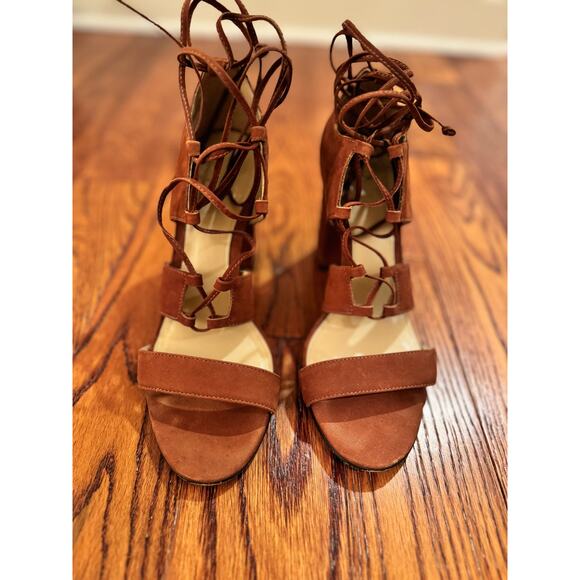 Vince Camuto Wendell Womens 7.5 Brown Tan Suede Shoes Lace Up Gladiator Sandals - Picture 1 of 16